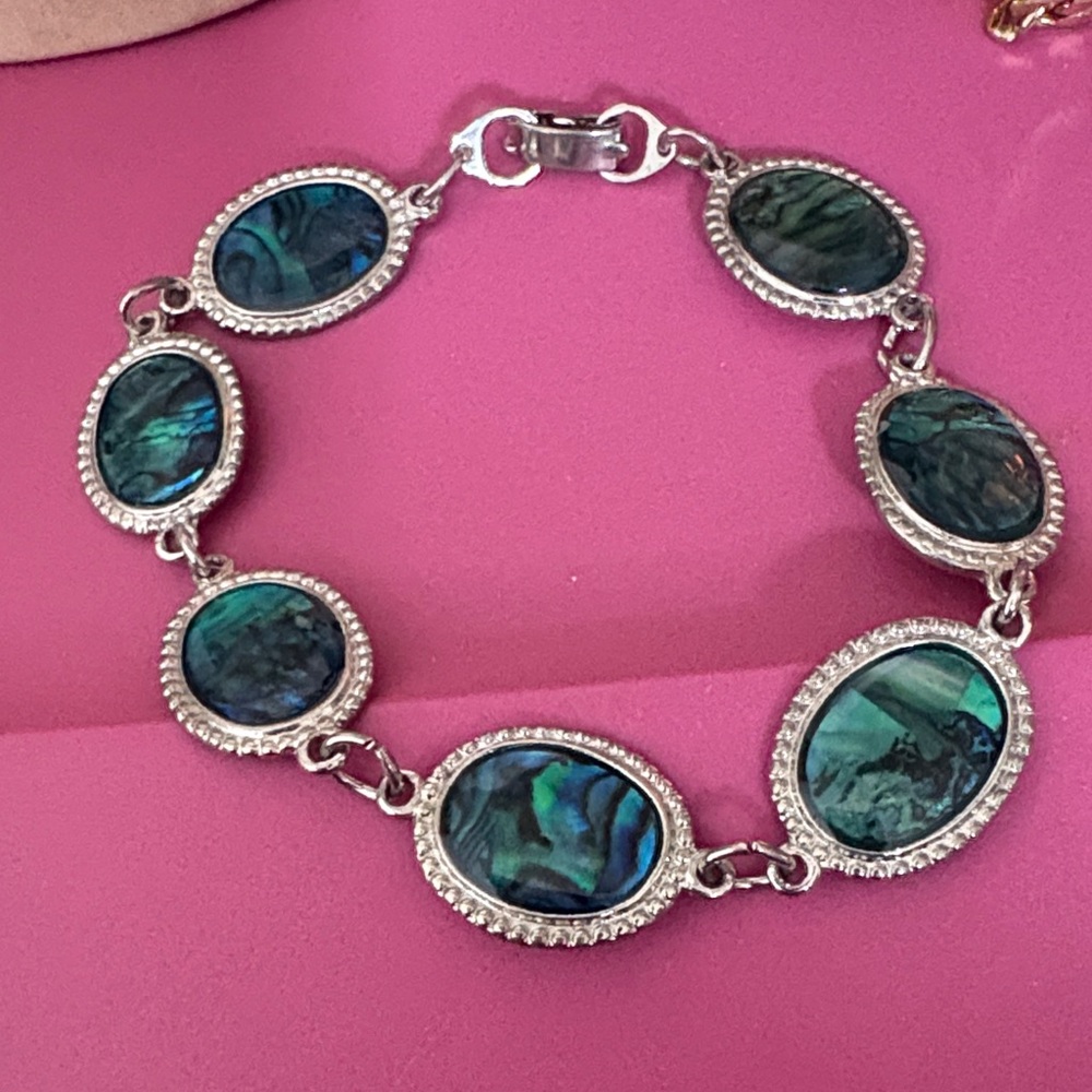 Silver and Blue Abalone Shell Bracelet